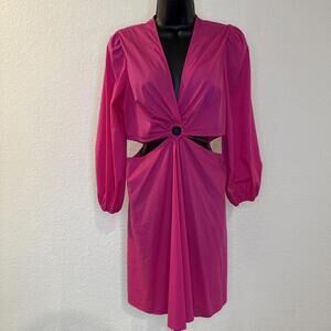 House of Harlow 1960 Hot Pink Cut Out Long Sleeve V-Neck Dress (Side MED)